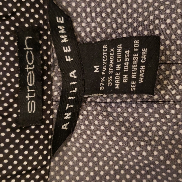 Black & White Polka-dot button-down belted Blouse w/ 3/4 sleeve size:M - Picture 3 of 15